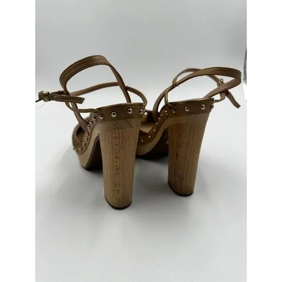 Pura Lopez Size 36 Studded Heeled Sandals Pumps Platform Wooden Chunky Heel Shoe - Picture 4 of 8